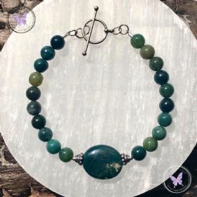 Moss Agate Bead Bracelet